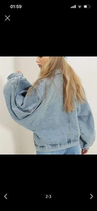 Geniş qol detalli oversize cins gödəkçə - Material: 100% denim (orta