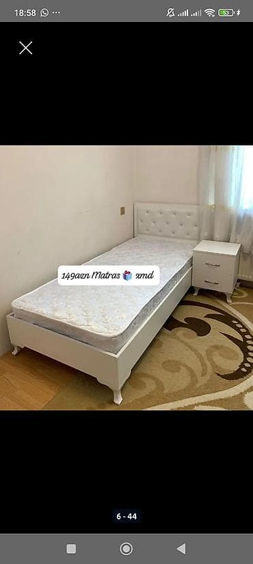 Çarpayılar: Ağ rəngli tək ölçülü çarpayı dəsti. Xüsusiyyətlər: - Yumşaq — 1