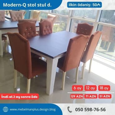 qonaq otagi ucun masalar: Qonaq otağı üçün, Yeni, Açılan, Dördbucaq masa, 6 stul — 2