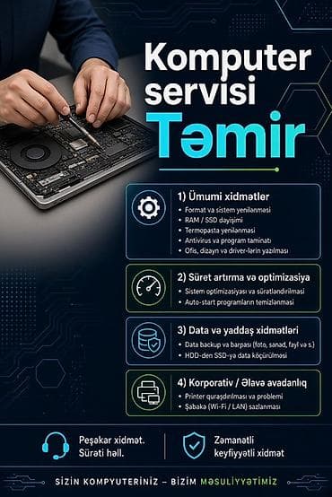 Komputer servisi – Təmir Peşəkar komputer xidmətləri: 1) Ümumi
