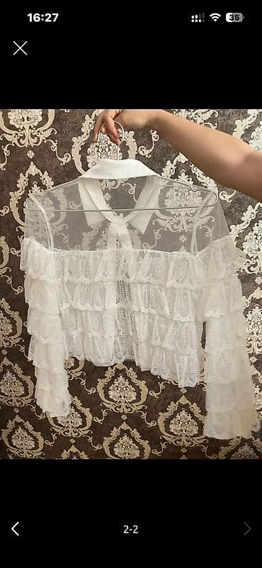 iç geyimler: Ağ rəngli krujeva bluz/kardiqan (MEYOU) - Model: şəffaf tor üzərində — 2