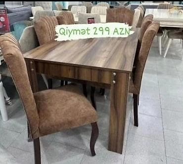ustol: Qonaq otağı üçün, Yeni, Açılmayan, Dördbucaq masa, 6 stul — 1