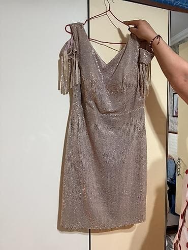 Payetli ziyafət dəsti – geyim və şal - Rəng: açıq şampan/qəhvəyi