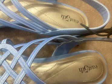 женские босоножки на широкую ногу: Размер: 38, цвет - Голубой, Новый — 4