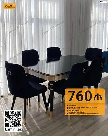 stol ustul: Masa dəsti - Komplekt: 1 ədəd açılan masa + 6 ədəd stul - Ölçülər — 1