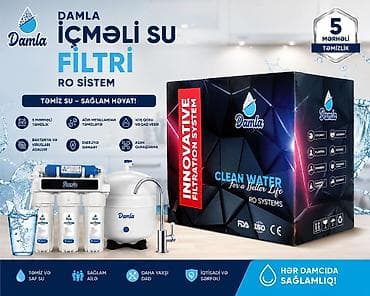 su filteri: Damla RO (əks osmos) içməli su filtrləri. Filtr mərhələləri: 1 — 1