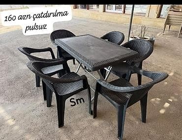 Balkon üçün, Yeni, Dördbucaq masa, 6 stul — 1