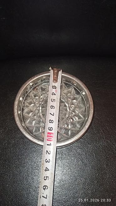 samdamlar: Şüşə kəsmə naxışlı nimçə/altlıq - Material: qalın, şəffaf şüşə - — 5