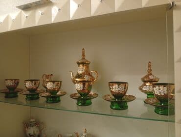 yuxuda qab qaşıq yumaq: Çay dəsti, rəng - Yaşıl, Bohemia, 6 nəfərlik, Çexiya — 2