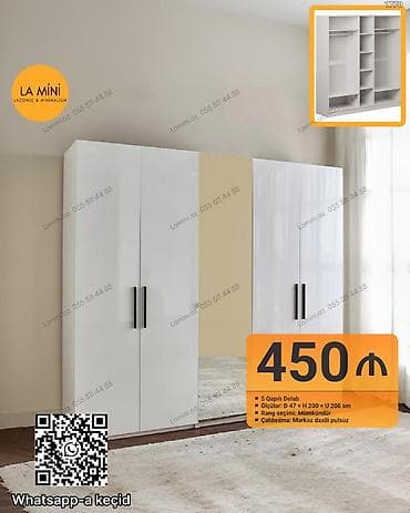 Düz dolab, Yataq otağı üçün, Qarderob, Açılan, 5 qapı