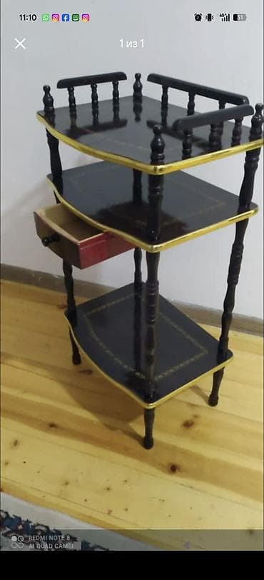 kabin: Taxta 3 mərtəbəli dekorativ rəf/servis masası - Material: laklı — 1