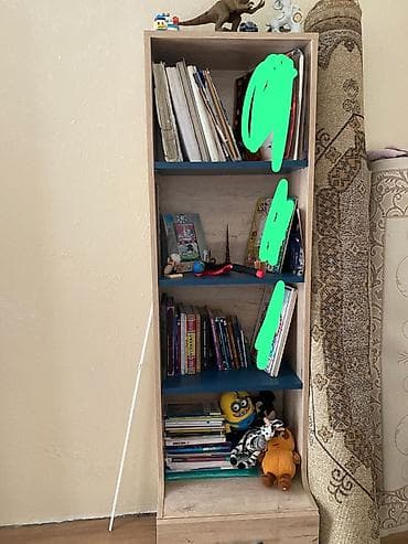 kitab skafi: Yeniyetmə və ya uşaq otağı üçün uyğun mebel dəsti. Dəstə şəkillərdə — 4