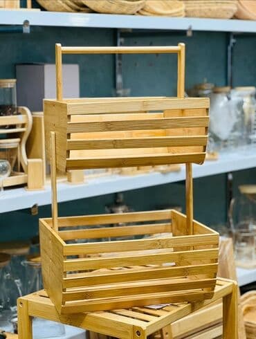 kartof kesen: İki mərtəbəli bambuk səbət/raf - Material: təbii bambuk, hamar — 2