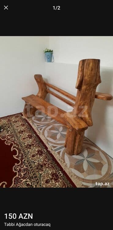 Yelləncəklər: Təbii ağacdan hazırlanmış oturacaq/skamya. - Material: bütöv təbii — 2