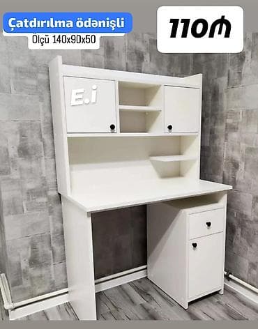- Məhsul: Üst rəfli kompüter/iş masası - Rəng: Ağ - Ölçü: 140 x 90 x