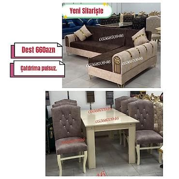 stol stul: Qonaq otağı üçün, Yeni, Açılmayan, Dördbucaq masa, 6 stul — 9