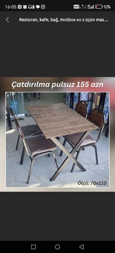 masa və stullar: Balkon üçün, Açılmayan, Dördbucaq masa, 4 stul — 1