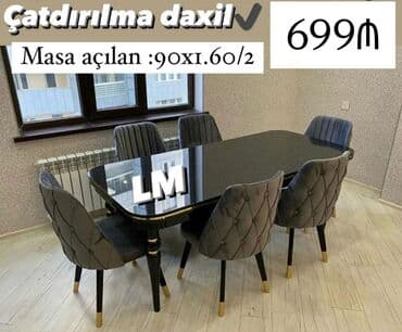 гостинные столы и стулья: Qonaq otağı üçün, Yeni, Açılan, Dördbucaq masa, 6 stul — 1
