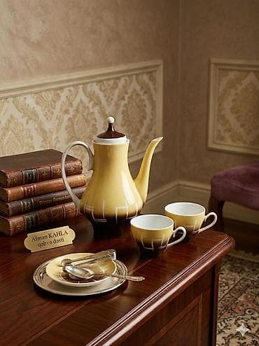 direl naboru: Qəhvə dəsti, rəng - Sarı, Farfor, 2 nəfərlik, Almaniya — 1