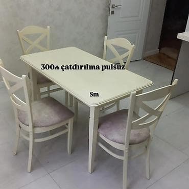 parta masa: Mətbəx üçün 1 masa + 4 stul dəsti - Rəng: ağ/ivori tonları - Masa — 4
