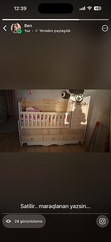 Oğlan və qız üçün, İşlənmiş, Dördbucaq, Beşik, Matras ilə, Yellənmə mexanizmsiz — 1