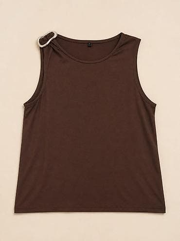 Qadın üçün qolsuz top - Rəng: tünd qəhvəyi - Kəsim: düz, rahat