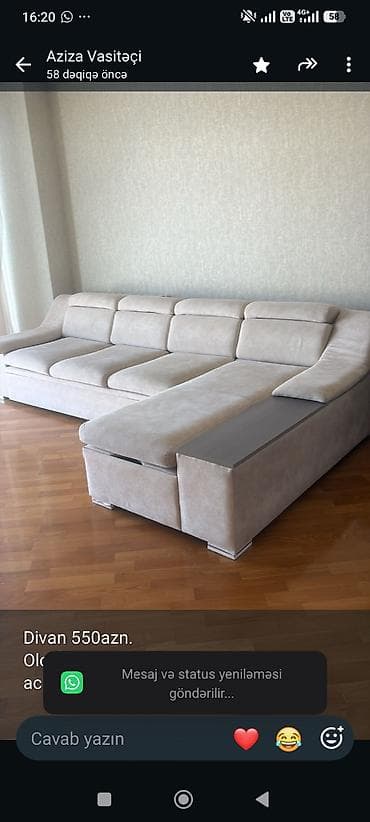 Mebel: Divan 550azn. Olcu 3/1.70 acilir baza var Ela vzeiyyetde Unvan — 1