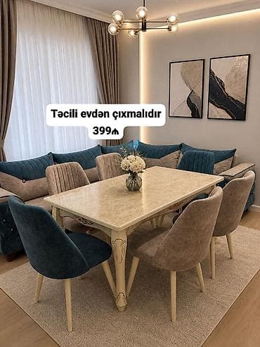 Qonaq otağı üçün, İşlənmiş, Dördbucaq masa, 6 stul