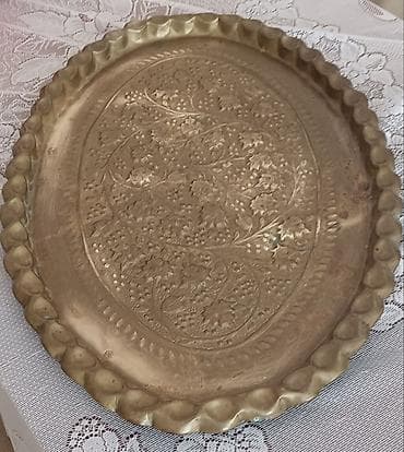 Oyma naxışlı mis/zınqıraq ərintisindən oval sini (tray) - Forma: oval