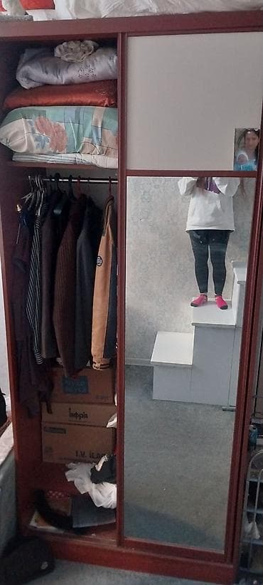 3 mertebeli kravatlar: İşlənmiş, 1 qapı, Güzgülü, Boz, Taxta, Açılan, Düz dolab — 5