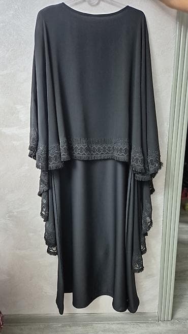 hicab geyimler: Qara abaya/panço-stil paltar - Rəng: klassik qara - Kəsim: sərbəst — 2