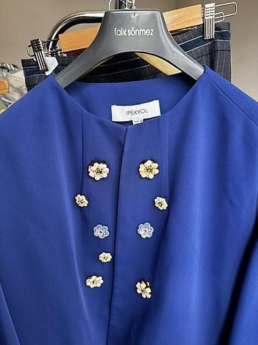 kolej jaket: İPEKYOL qadın qısa jaket 44 razmer - Rəng: parlaq kobalt mavi - — 2