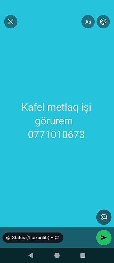 Xidmət: Kafel/metlaq döşəmə və divar işləri - Hamam, tualet, mətbəx