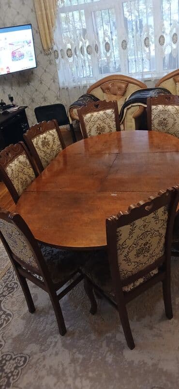 mətbəxt stol stulu: Qonaq otağı üçün, İşlənmiş, Açılan, Oval masa, 8 stul — 2