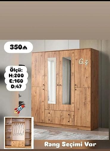Geniş həcmli paltar dolabı – rəng seçimi var. Ölçülər: - Hündürlük