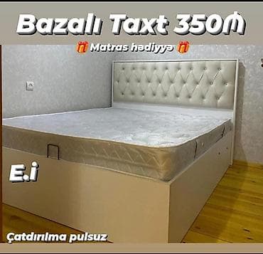 divan evi: Bazalı taxt – 350₼ - Rəng: ağ korpus, düyməli, yumşaq başlıq - Geniş — 1