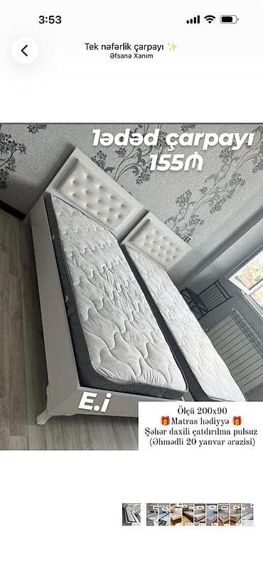 Tek nəfərlik çarpayı - Ölçü: 200 x 90 sm - Rəng: ağ korpus, yumşaq