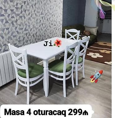 Mətbəx üçün, Açılmayan, Dördbucaq masa, 4 stul