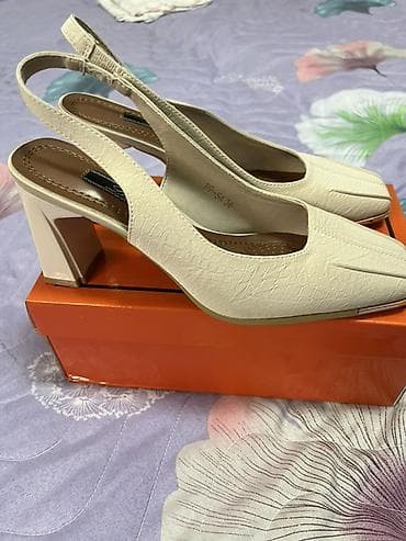 tebii deri: Zərif qadın ayaqqabısı – krem rəngdə, açıq dabanlı (slingback) model — 1