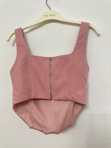 женские футболки и майки в полоску: Pudra-çəhrayı rəngdə qolsuz qadın topu (korset tipli). - Ön hissədə — 3