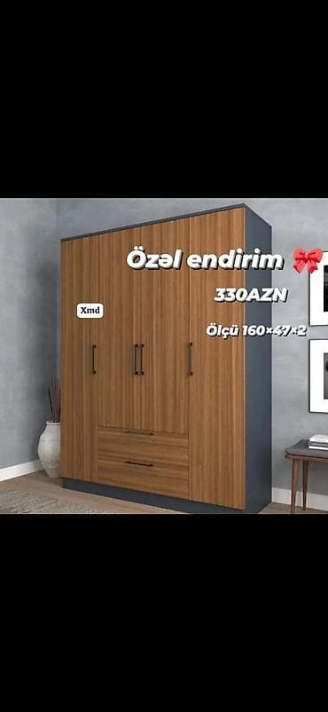 polka: Məhsul: 4 qapılı paltar dolabı - Material: ağac teksturalı laminat — 1