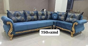 salon dolab: Künc divan dəsti – klassik dizayn - Rəng: mavi (zəngin, dərin ton) - — 1