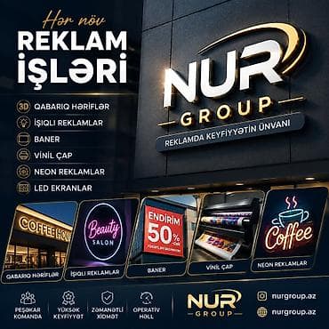 yuka: NUR GROUP – hər növ reklam işləri Xidmətlər: - Qabarıq (3D) hərflər — 1
