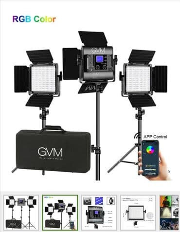 Gvm 800d-rgb led studio 3 ədəd video i̇şıq dəsti, dəst üç ədəd 10.6 x