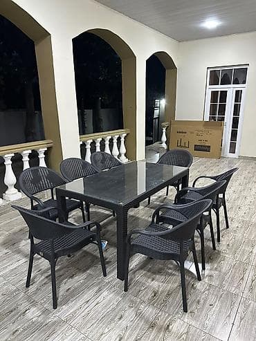 Ev və bağ: Plastik veranda dəsti – masa + 6 stul - Rəng: tünd qəhvəyi/çəhrayı — 8