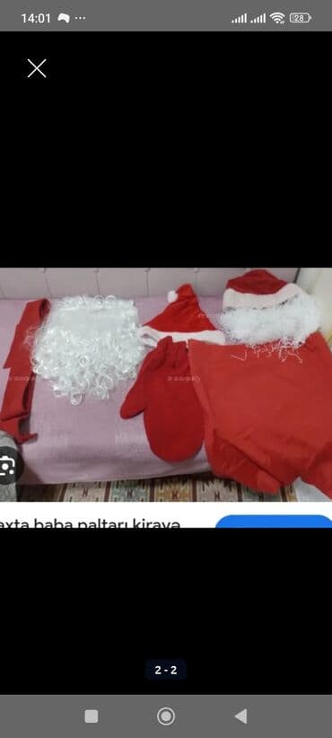 Məişət kimyəvi maddələri: Məhsul: Şaxta Baba kostyumu (kirayə) Tərkib: - Uzun qırmızı xalat – — 2