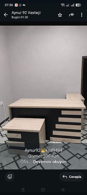 Aynur92👑kod9494 Qiymet:200 Azn Ofis ucun masa satilir Veziyyet:yeni