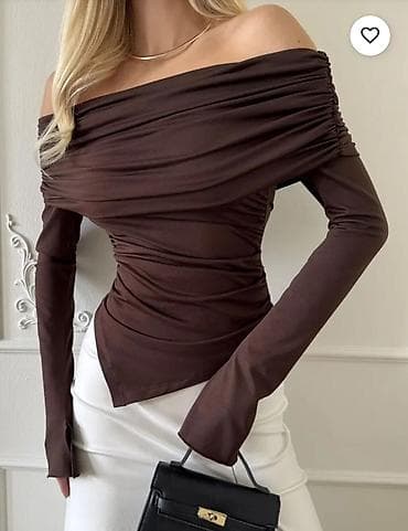 Qadınlar üçün qəhvəyi rəngdə, çiyinləri açıq, uzunqol top. Bədənə — 2