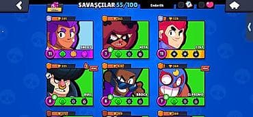 Brawl Stars oyun hesabı - Kupa: 12,298 Savaşçılar: 55/100 - Hesabda