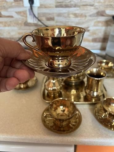 cay: Çay dəsti, rəng - Qızılı, Metal, 6 nəfərlik — 2